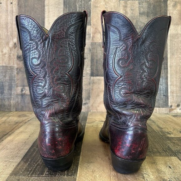 Lucchese Classics L695524 Black Cherry Smooth Ostrich Cowboy Boots Mens 11 D - Picture 7 of 12